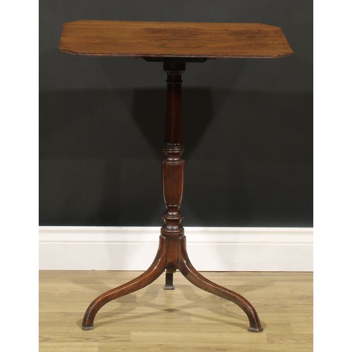 1618 - A 19th century mahogany canted rectangular tripod wine table, 73cm high, 56.5cm wide, 46.5cm deep