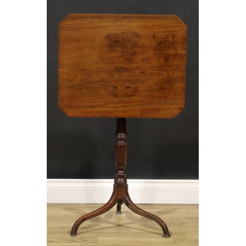 1618 - A 19th century mahogany canted rectangular tripod wine table, 73cm high, 56.5cm wide, 46.5cm deep