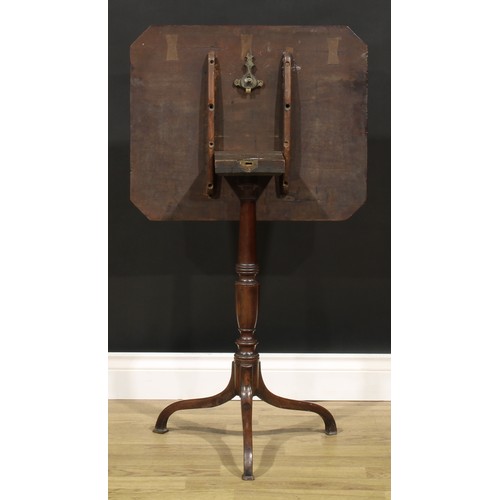 1618 - A 19th century mahogany canted rectangular tripod wine table, 73cm high, 56.5cm wide, 46.5cm deep