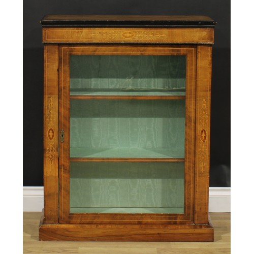 2110 - A Victorian walnut and marquetry pier cabinet, 97cm high, 75.5cm wide, 30.5cm deep, c.1860