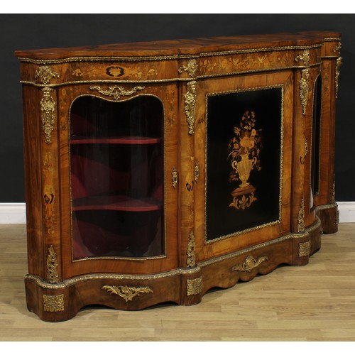 2067 - A Victorian gilt metal mounted walnut and marquetry credenza, slightly oversailing top above a centr... 