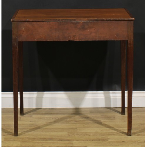 1812 - A George III mahogany side table, crossbanded rectangular top above a pair of frieze drawers, tapere... 