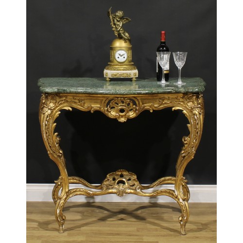 1617 - A 19th century Italian giltwood pier table, marble top, the base pierced and carved in the rococo ta... 