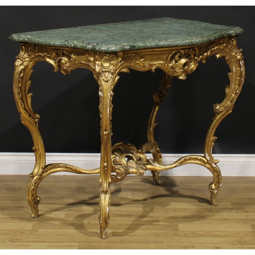 1617 - A 19th century Italian giltwood pier table, marble top, the base pierced and carved in the rococo ta... 