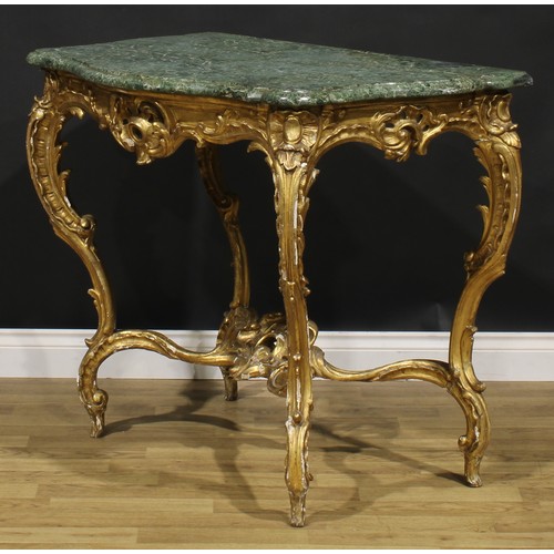 1617 - A 19th century Italian giltwood pier table, marble top, the base pierced and carved in the rococo ta... 