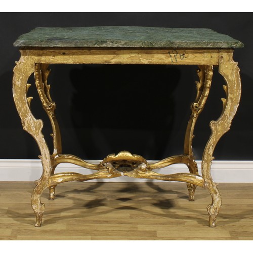 1617 - A 19th century Italian giltwood pier table, marble top, the base pierced and carved in the rococo ta... 