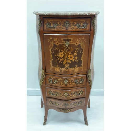 1591 - A Louis XV Revival gilt metal mounted kingwood and marquetry serpentine secrétaire à abattant, marbl... 