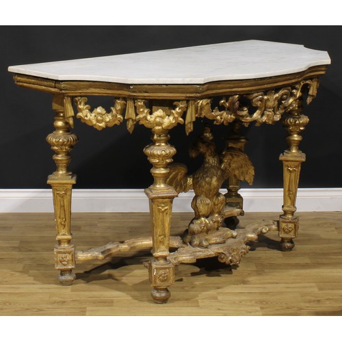 1615 - A 19th century giltwood pier table, in the manner of William Kent, shaped serpentine Carrara marble ... 