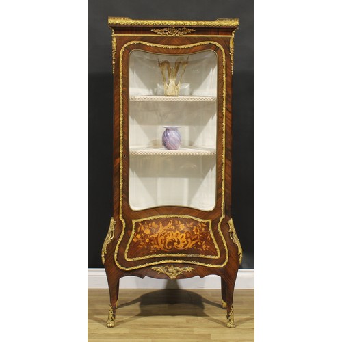 1592 - A Louis XV Revival gilt metal mounted kingwood and marquetry vitrine, rectangular top with pierced g... 