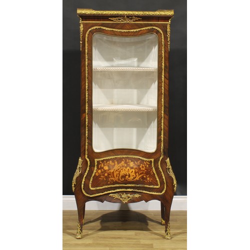 1592 - A Louis XV Revival gilt metal mounted kingwood and marquetry vitrine, rectangular top with pierced g... 