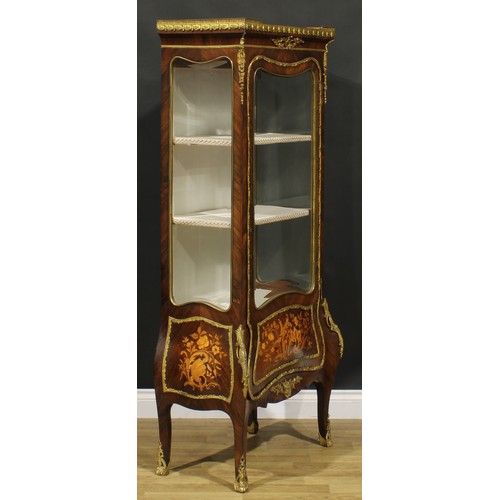 1592 - A Louis XV Revival gilt metal mounted kingwood and marquetry vitrine, rectangular top with pierced g... 