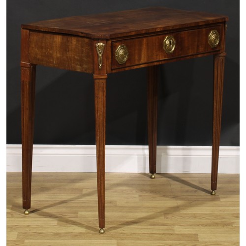 2073 - An early 19th century Dutch mahogany side table, canted rectangular top above a frieze drawer, flute... 