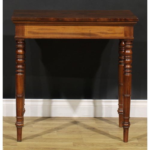 1619 - A 19th century mahogany centre table, of small proportions, rectangular top, turned legs, 76cm high,... 