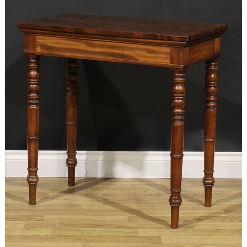 1619 - A 19th century mahogany centre table, of small proportions, rectangular top, turned legs, 76cm high,... 