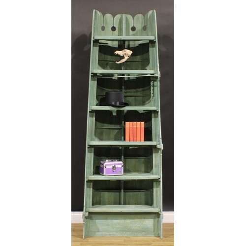 2043 - Interior Decoration - an unusual bookcase, formed from a repurposed canoe, Achilles, 221cm high, 62c... 