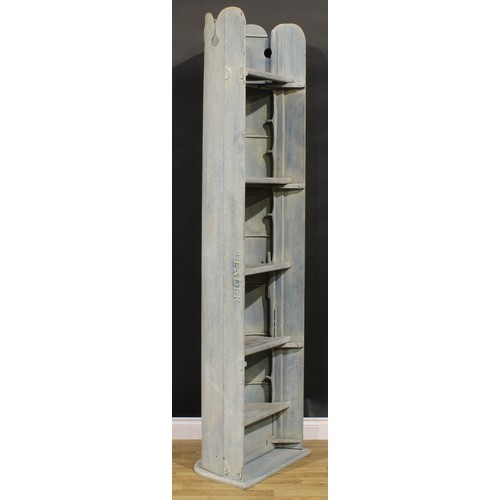 2044 - Interior Decoration - an unusual bookcase, formed from a repurposed canoe, Leader, 221cm high, 62cm ... 