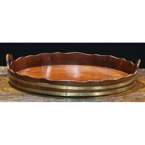 2117 - A late 19th century brass bound coopered mahogany tray, possibly Dutch, 48.5cm wide