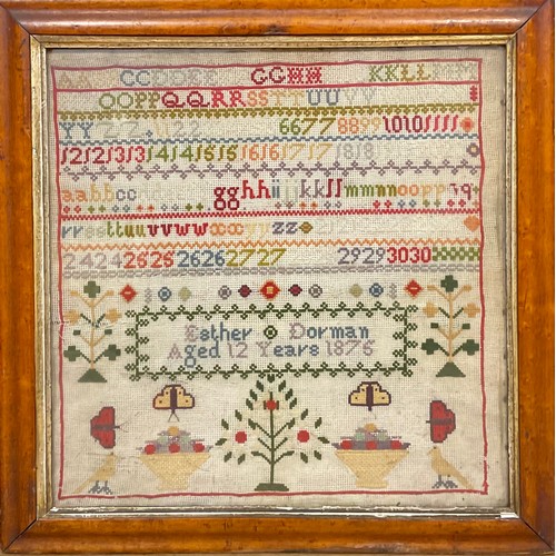 2118 - A Victorian needlework alphabet sampler, by Esther Dorman, Aged 12 Years, 1875, worked in coloured t... 