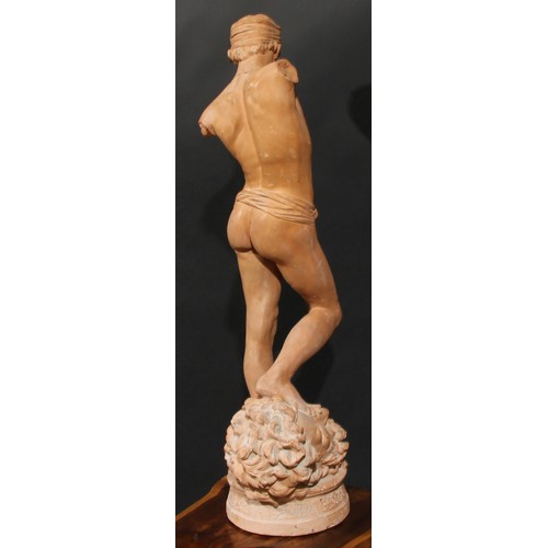 2166 - After the Antique, a terracotta figure, Young David, his foot on the head of Goliath, 89cm high