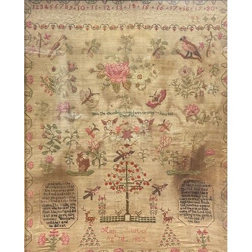 2168 - A William IV needlework sampler, by Ann *ustler, Agd (sic) 14, 1834, worked in coloured threads with... 