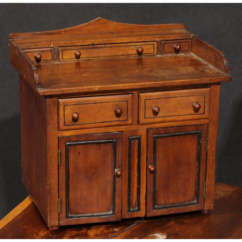 2051 - Miniature Furniture - a 19th century sideboard, three quarter gallery with three small drawers, abov... 