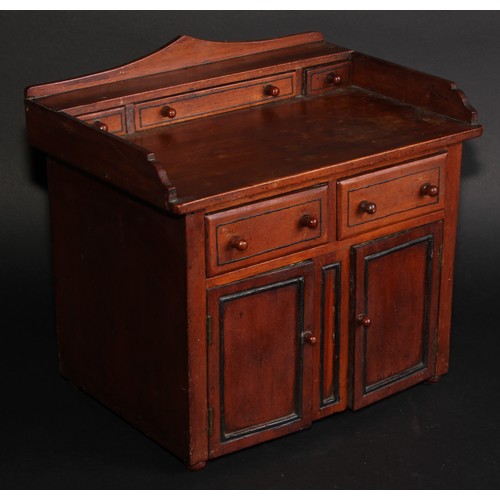 2051 - Miniature Furniture - a 19th century sideboard, three quarter gallery with three small drawers, abov... 