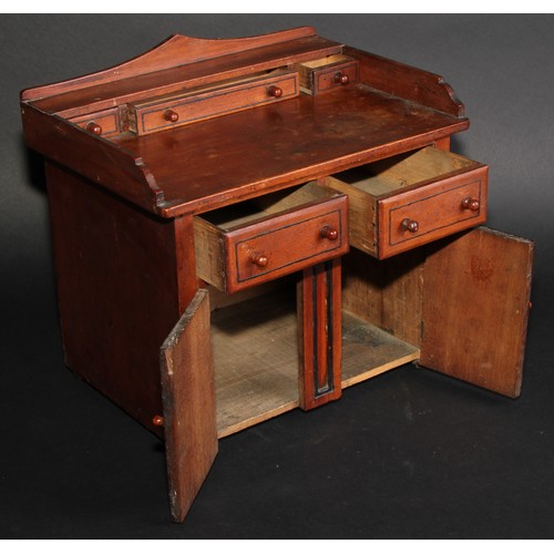 2051 - Miniature Furniture - a 19th century sideboard, three quarter gallery with three small drawers, abov... 