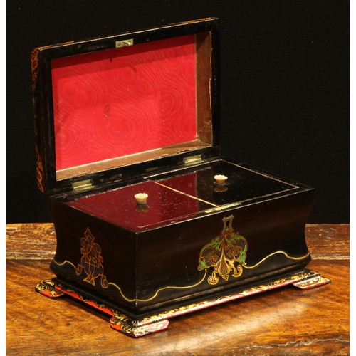 2140 - A Victorian papier-mâché bombe shaped tea caddy, hinged cover decorated with a named view of the Roy... 