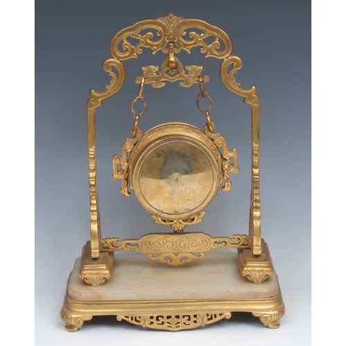 1574 - A 19th century French gilt bronze mantel timepiece, for the Chinese market, 8cm enamel clock dial in... 