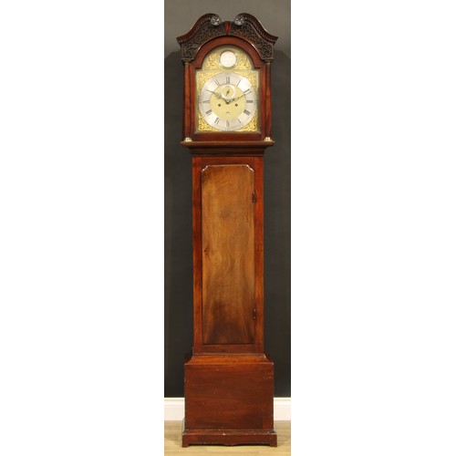 1611 - A 19th century Chippendale design mahogany longcase clock, 31cm arched brass dial inscribed James Gi... 