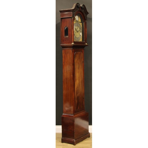 1611 - A 19th century Chippendale design mahogany longcase clock, 31cm arched brass dial inscribed James Gi... 