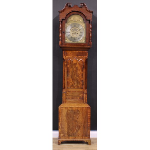 1612 - A 19th century mahogany longcase clock, 34cm arched brass dial inscribed Thomas Glazebrook, Mansfiel... 