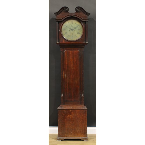 1614 - A George III Derbyshire oak longcase clock, 33.5cm circular brass dial inscribed B Smith, Alfreton, ... 