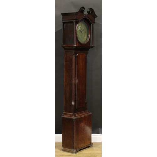 1614 - A George III Derbyshire oak longcase clock, 33.5cm circular brass dial inscribed B Smith, Alfreton, ... 