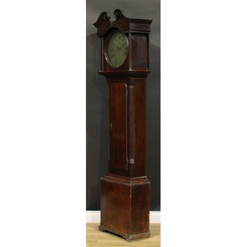 1614 - A George III Derbyshire oak longcase clock, 33.5cm circular brass dial inscribed B Smith, Alfreton, ... 