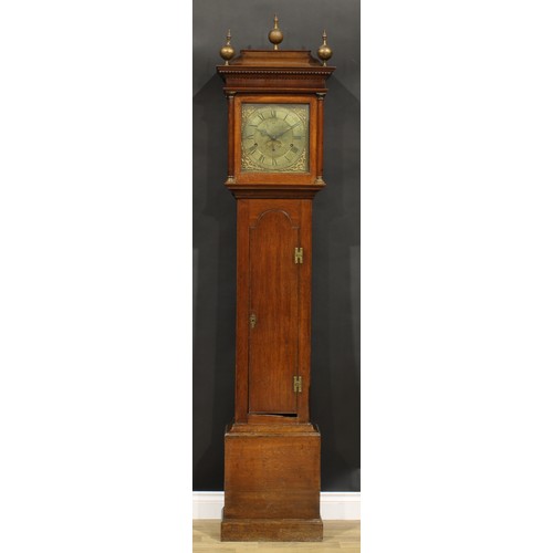 1610 - A ‘George III’ oak longcase clock, 28.5cm square brass dial inscribed W Barnard, Newark, 1239, Roman... 