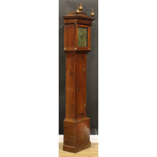 1610 - A ‘George III’ oak longcase clock, 28.5cm square brass dial inscribed W Barnard, Newark, 1239, Roman... 