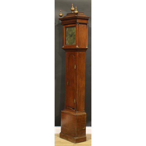 1610 - A ‘George III’ oak longcase clock, 28.5cm square brass dial inscribed W Barnard, Newark, 1239, Roman... 