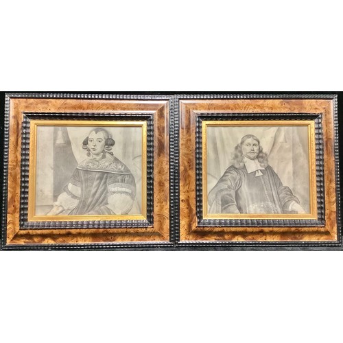 346 - English School (17th century) 
a pair, Lady and Gentleman of the Court 
monogrammed, dated 1674, plu... 