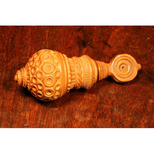 1070 - Nutcrackers - a 19th century boxwood screw-action nut cracker, heart shaped aperture, drilled and ch... 