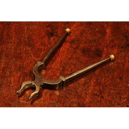 1120 - Nutcrackers - a late 17th/early 18th century French forged steel pincer-form lever-action nut cracke... 