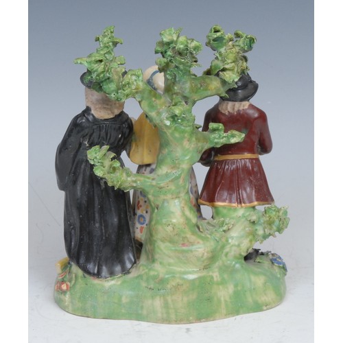 119 - A Derby porcelain Tythe Pig group, with a farmer, his wife and a clergyman with basket of eggs, pigl... 