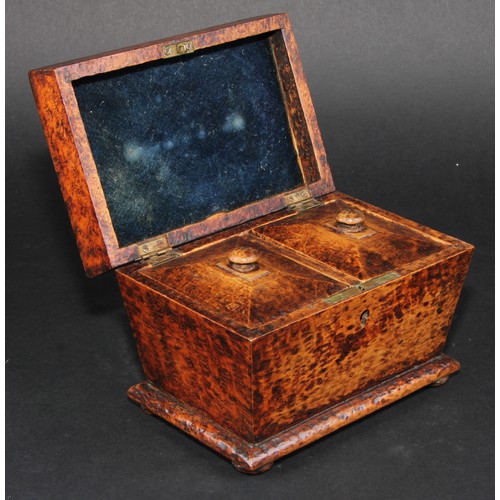 2138 - A Victorian pokerwork sarcophagus tea caddy, decorated overall with pyrography, hinged cover enclosi... 