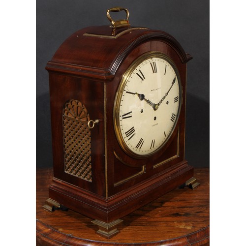 1576 - A late Victorian mahogany musical repeating bracket clock, in George III Revival style, 26cm convex ... 