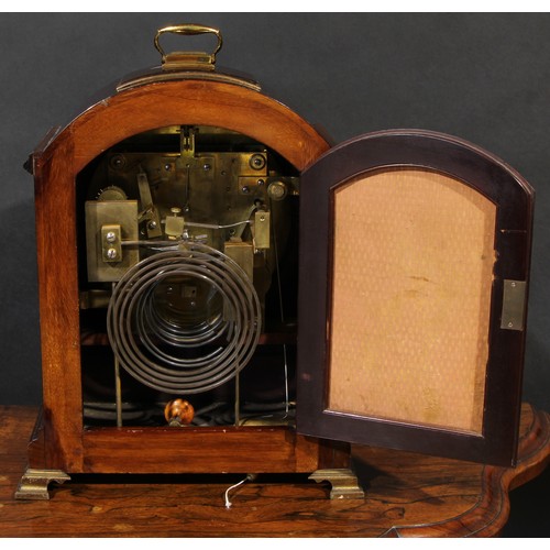 1576 - A late Victorian mahogany musical repeating bracket clock, in George III Revival style, 26cm convex ... 