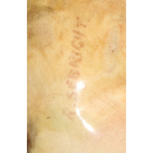 98 - A Royal Worcester shaped square dish, painted by Richard Sebright, signed, with ripe fruit on a moss... 