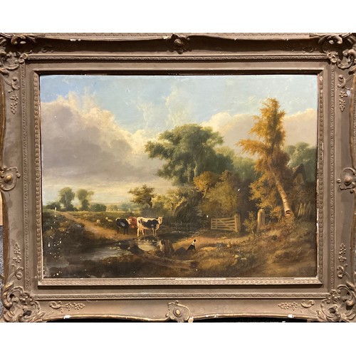 337 - English School (19th century)
Cattle Watering,
oil on panel, 78.5cm x 106cm