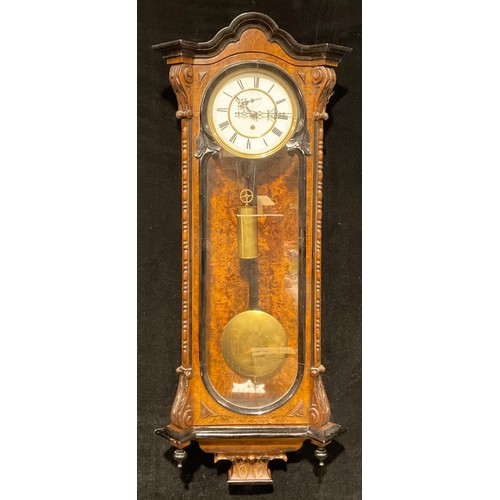 2061 - A Victorian parcel-ebonised walnut Vienna wall timepiece, 18.5cm clock dial, 108cm high, c.1880