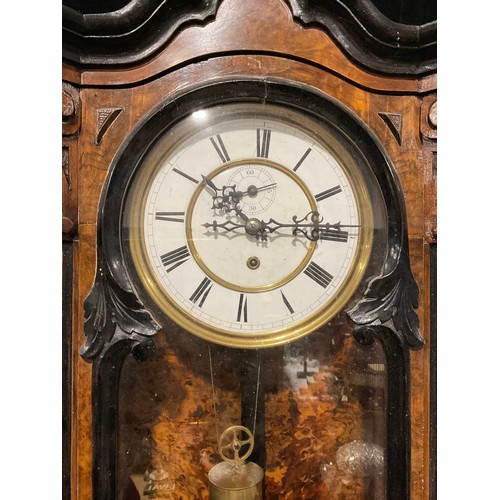 2061 - A Victorian parcel-ebonised walnut Vienna wall timepiece, 18.5cm clock dial, 108cm high, c.1880