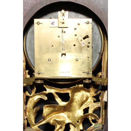 2062 - A Louis XV style gilt metal mounted faux tortoiseshell mantel clock, ivorine chapter ring, Roman num... 